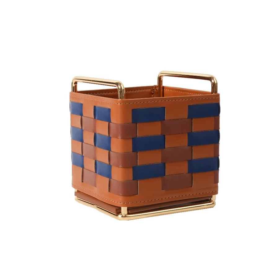 Stylish Checkered Makeup Brush Desktop Storage Basket