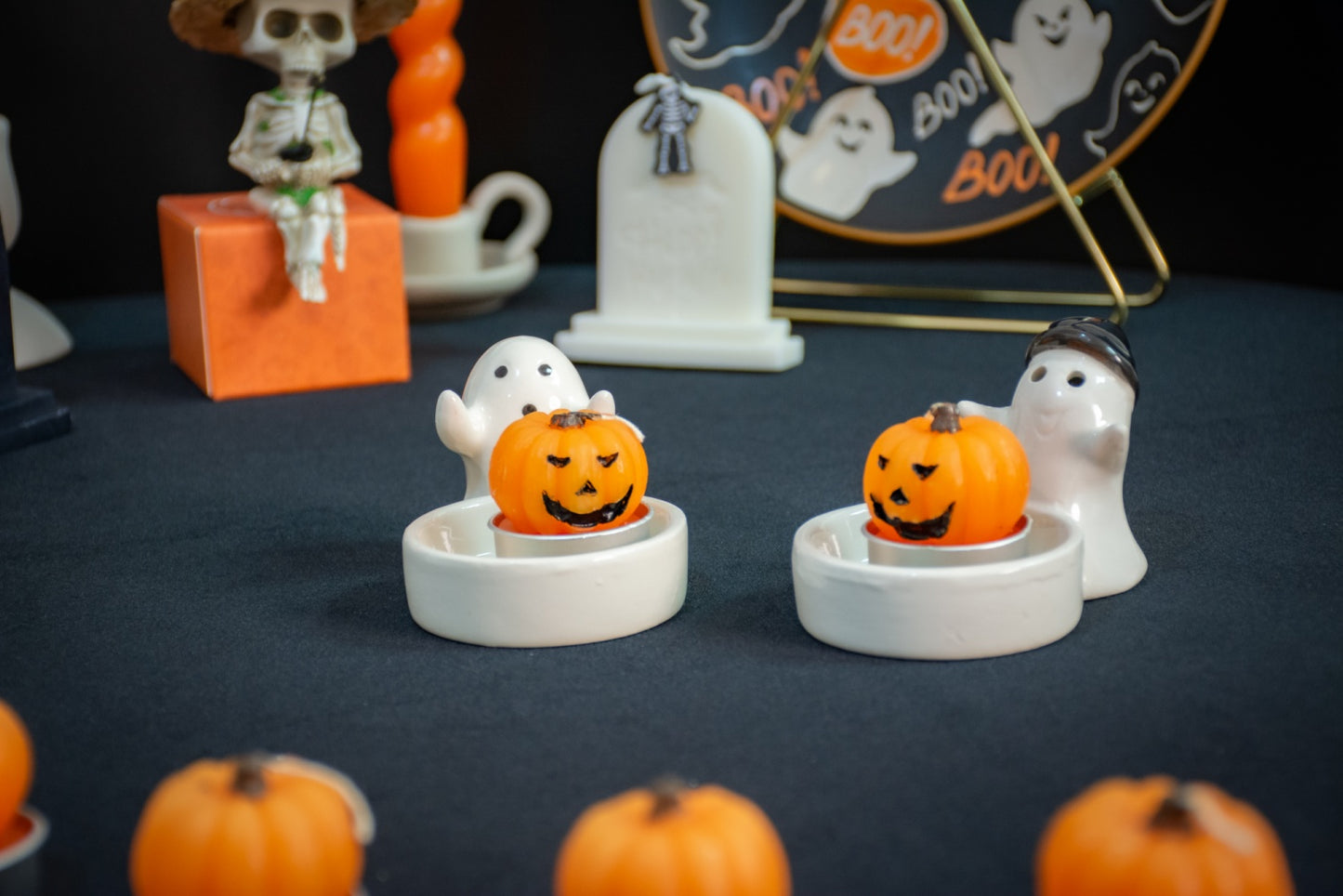 2 Pcs Halloween Ghost Candle Holder for Home Table Decor Gift, Not Include Candle