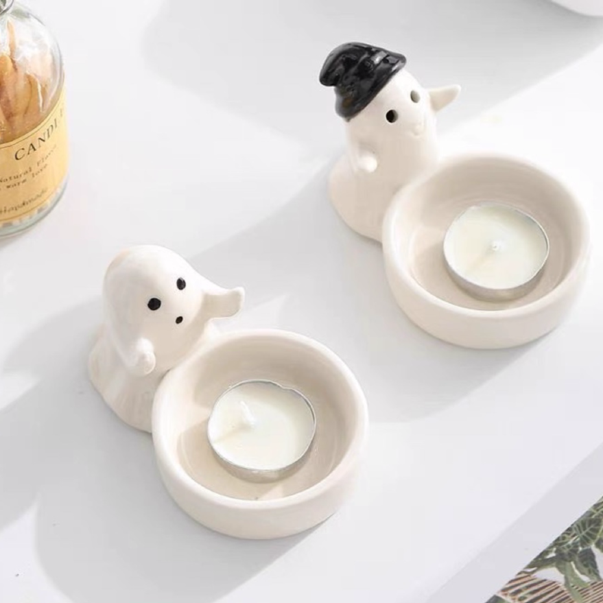 2 Pcs Halloween Ghost Candle Holder for Home Table Decor Gift, Not Include Candle