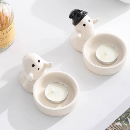 2 Pcs Halloween Ghost Candle Holder for Home Table Decor Gift, Not Include Candle