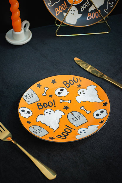 Spook-tacular Halloween Dinner Plates - Adorable Pumpkin & Goblin Tableware for Fun Festive Home Decoration - Perfect Orange Halloween Dishware