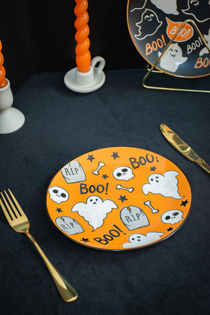 Spook-tacular Halloween Dinner Plates - Adorable Pumpkin & Goblin Tableware for Fun Festive Home Decoration - Perfect Orange Halloween Dishware